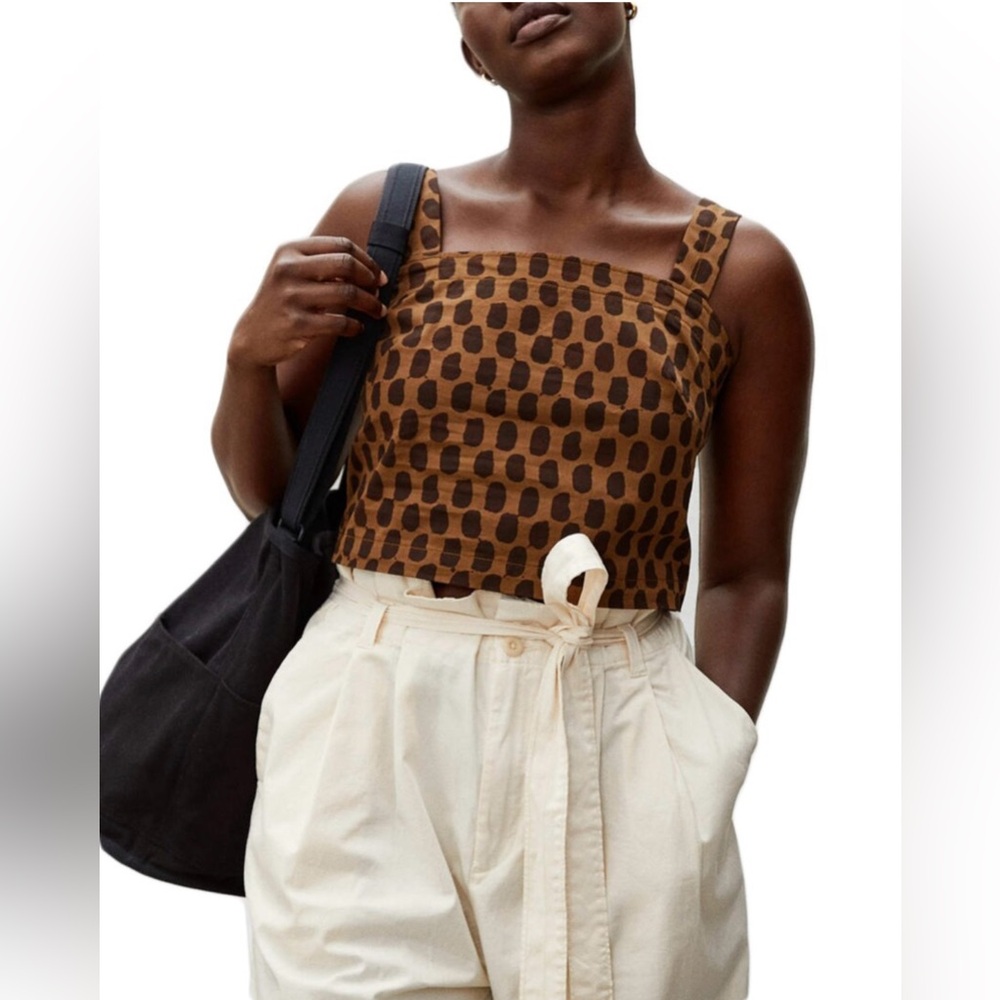 Everlane Brown and Black Printed Patterned Organic Cotton Crop Top